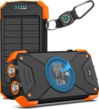 BLAVOR Solar Charger Power Bank 10,000mAh, Portable Wireless Charger, 20W Fast Charging External Battery Pack with USB C for Cell Phones, Solar Panel Charger with Dual Flashlight for Camping