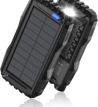 Power-Bank-Solar-Charger - 42800mAh Portable Charger,Solar Power Bank,External Battery Pack 5V3.1A Qc 3.0 Fast Charger Built-in Super Bright Flashlight (Deep Black)